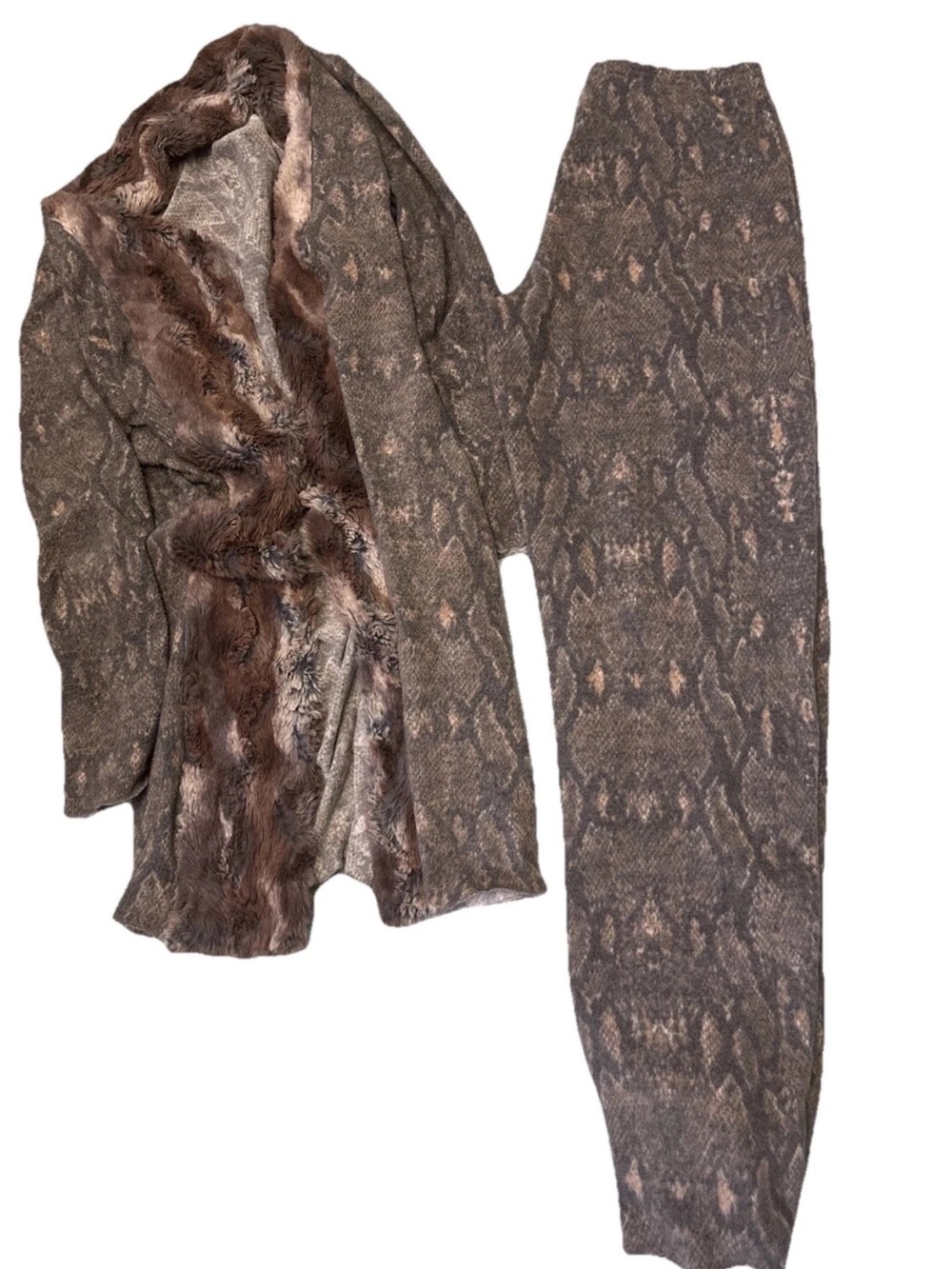 Vine Street Open Drape Cardigan Faux Fur Brown/gray M & Pants S Great Conditn A